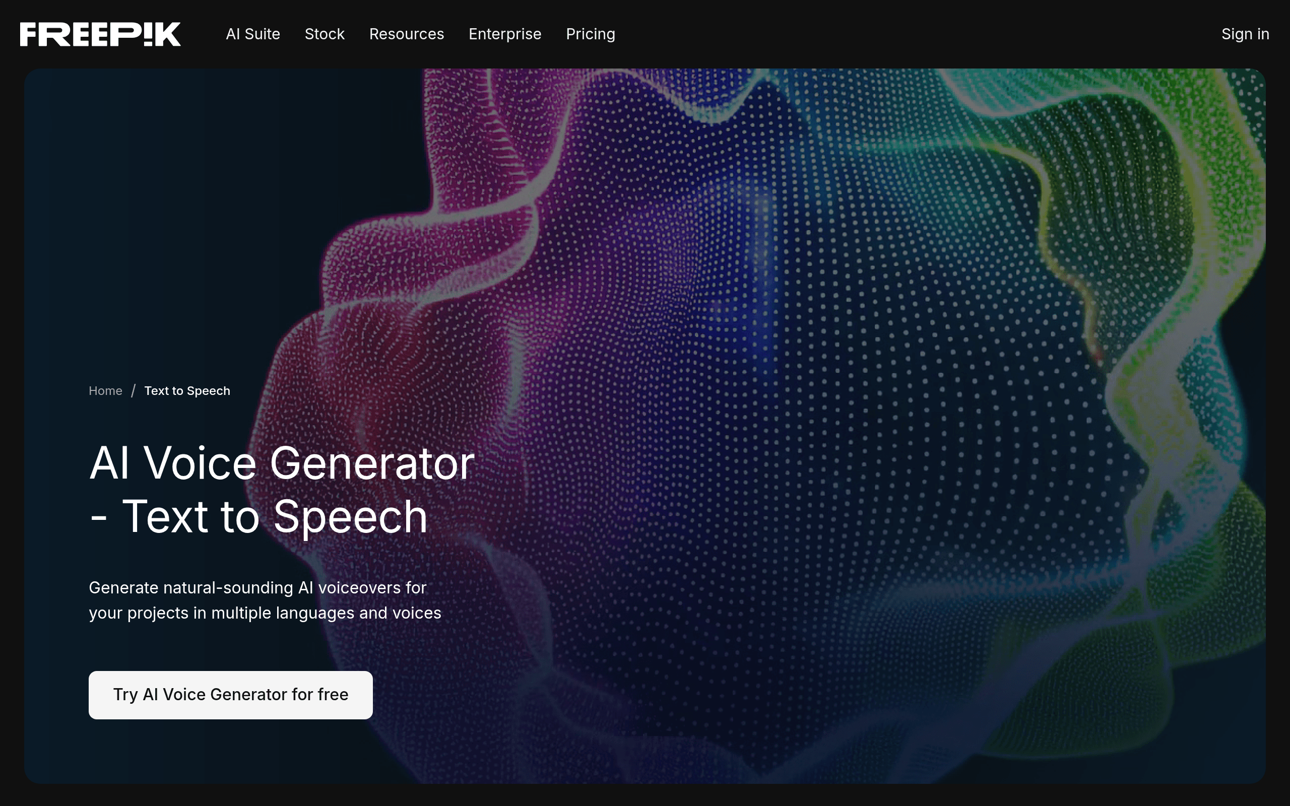 Freepik AI Voice Generator screenshot