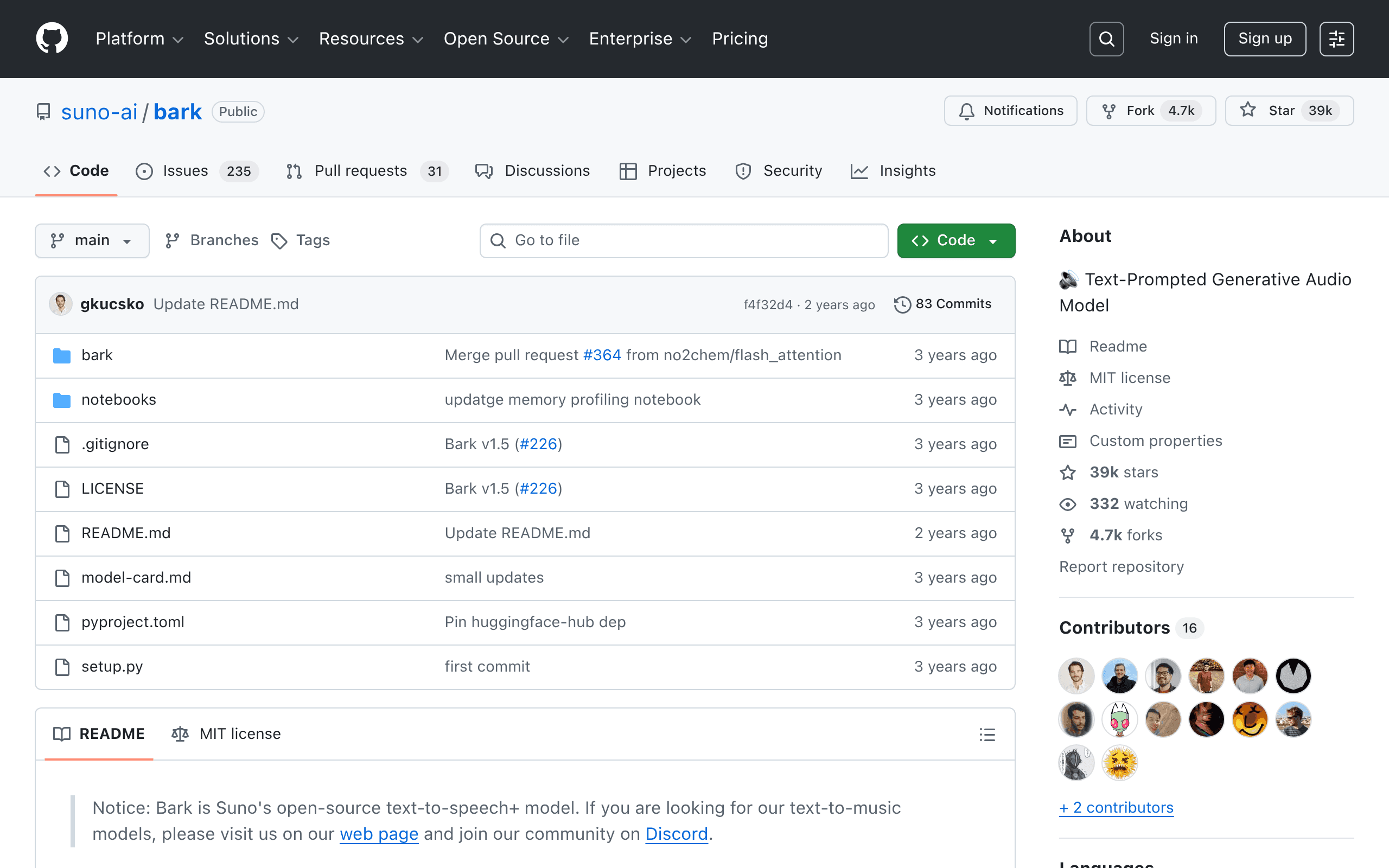 Suno AI Bark screenshot