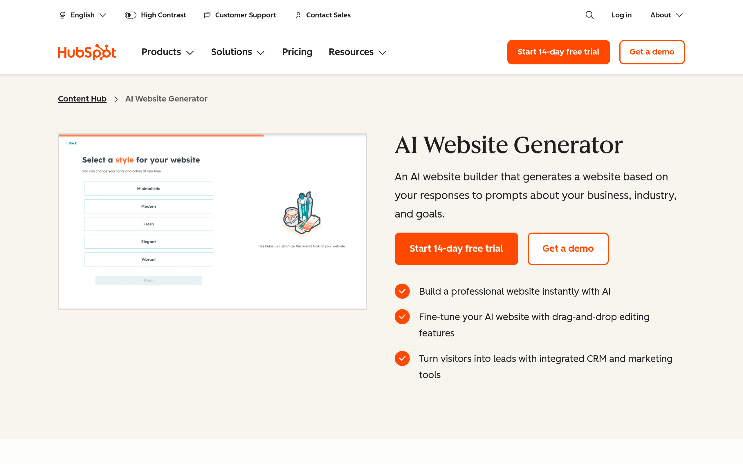 HubSpot AI Website Generator screenshot